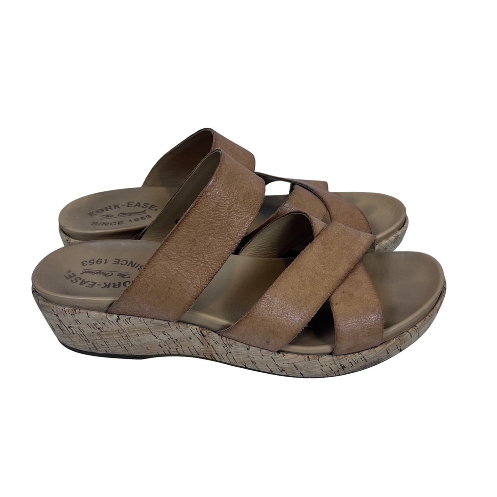 Kork Ease Camellia Size 10M Leather Cork Wedge‎ Sandals Strappy Tan Brown (S583)